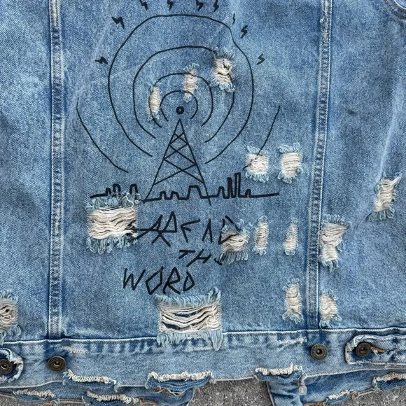 Zara Man “Do the right thing” Denim Jacket Mens L - Picture 11 of 13